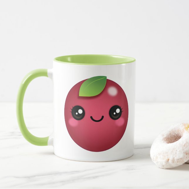 Kawaii Cranberry Two-Tone Coffee Mug (With Donut)