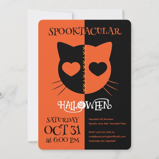 Kawaii Creepy Cute Cat Spooktacular Halloween Invitation (Front)