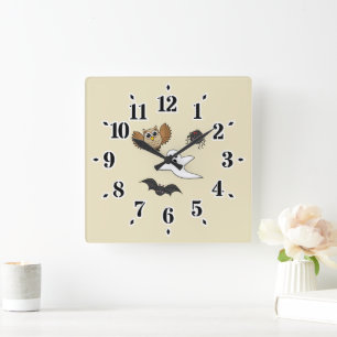 Kawaii Creepy Night Creatures Set Square Wall Clock