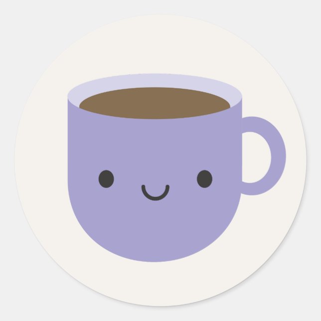Kawaii Cup of Tea or Coffee Classic Round Sticker (Front)