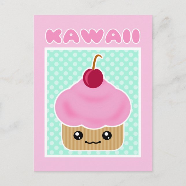 Kawaii Cupcake Cherry Candy Postcard (Front)