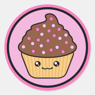 Kawaii Cupcake Chocolate Frosting Classic Round Sticker
