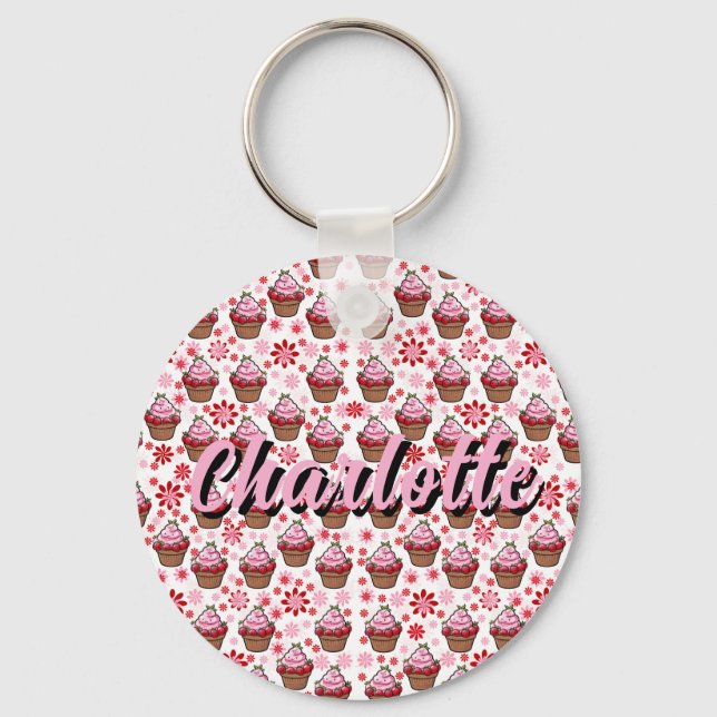 Kawaii Cupcake Design – Cute Dessert Illustration  Key Ring (Front)