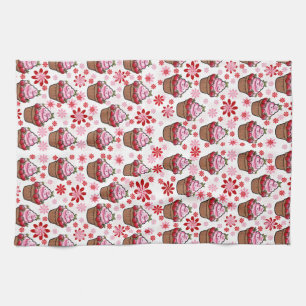 Kawaii Cupcake Design – Cute Dessert Illustration Tea Towel