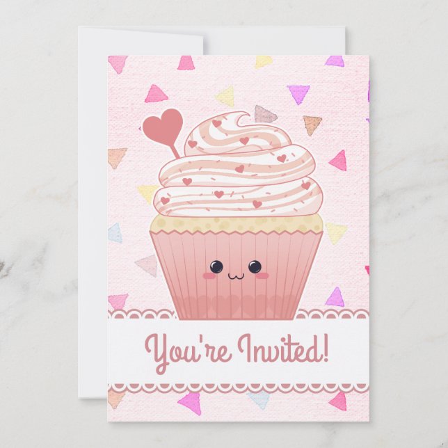 Kawaii Cupcake Hearts pink Invitation (Back)