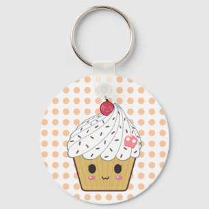 Kawaii Cupcake in Polka Dots Key Ring
