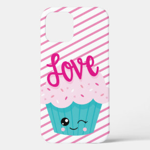 Kawaii Cupcake Love Pink Teal Stripe Cute Girly iPhone 12 Case