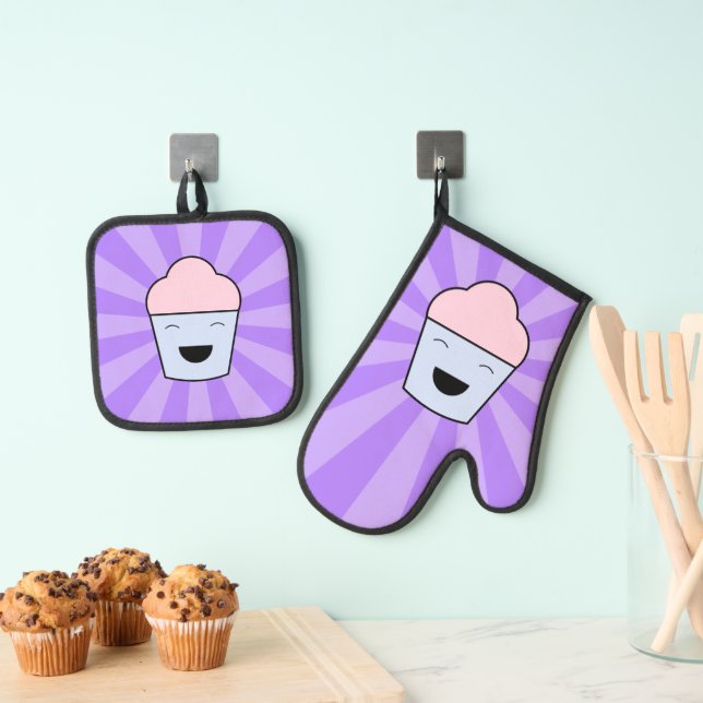 Kawaii Cupcake Oven Mitt & Pot Holder Set (Insitu(Hanging))