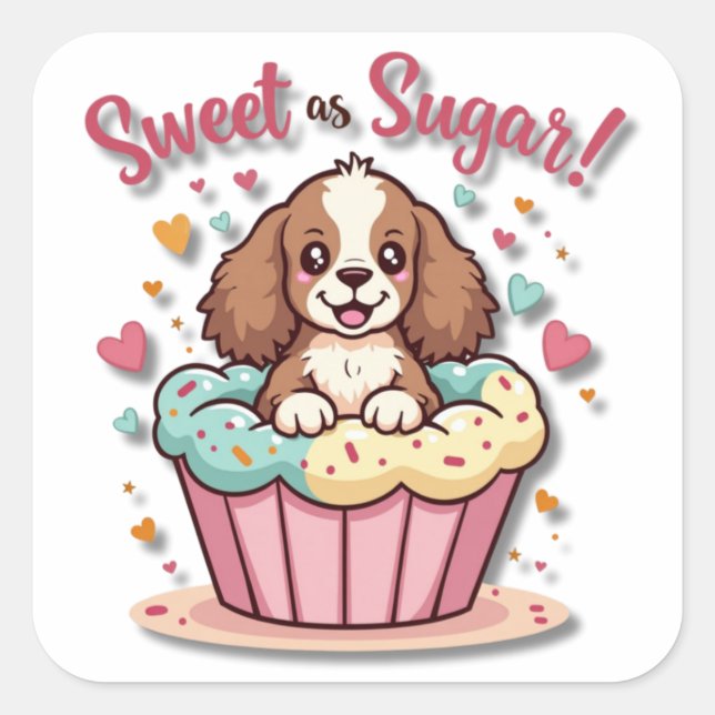 Kawaii Cupcake Pup: Sweet as Sugar! Square Sticker (Front)