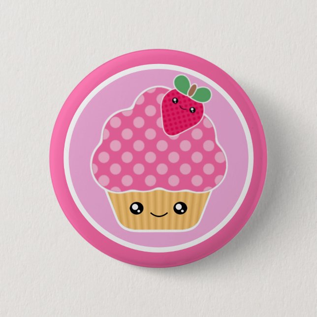 Kawaii Cupcake Strawberry 6 Cm Round Badge (Front)