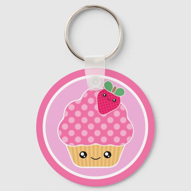 Kawaii Cupcake Strawberry Keychain (Front)