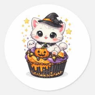 Kawaii Cupcake Witch Kitty Classic Round Sticker