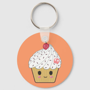 Kawaii Cupcake with Pink Sugar Skull and Cherry Key Ring