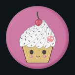 Kawaii Cupcake with Pink Sugar Skull and Cherry Magnet<br><div class="desc">A cute cupcake with a little cherry on top. Customise the item by changing the background colour,  rearranging the elements or adding your own images and texts!</div>