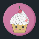 Kawaii Cupcake with Pink Sugar Skull and Cherry Magnet<br><div class="desc">A cute cupcake with a little cherry on top. Customise the item by changing the background colour,  rearranging the elements or adding your own images and texts!</div>