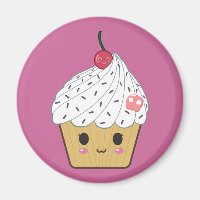 Kawaii Cupcake with Pink Sugar Skull and Cherry