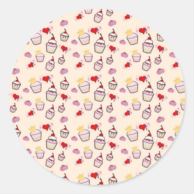 Kawaii Cupcakes Pattern accessories Classic Round Sticker (Front)
