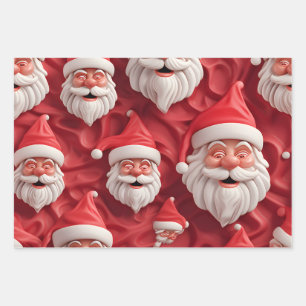 Kawaii Cute 3D Santa Wrapping Paper Sheet