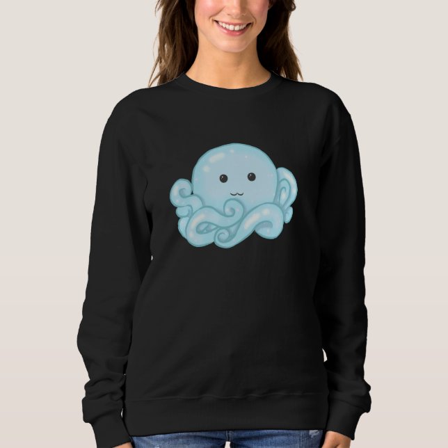 Kawaii Cute Aesthetic Happy Pastel Blue Octopus Sweatshirt (Front)