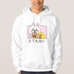 Kawaii cute anime bunny and duck drinking bubble t hoodie