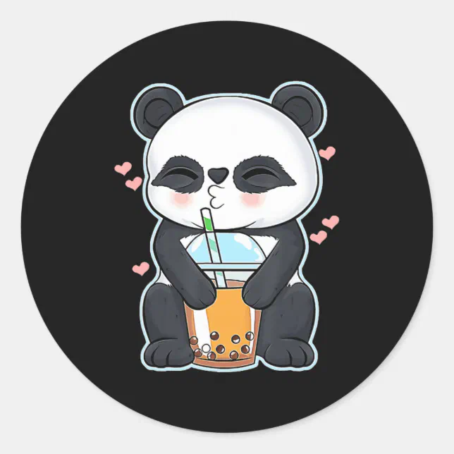 Kawaii Cute Anime Panda Boba Bubble Tea Otaku Men Classic Round Sticker ...
