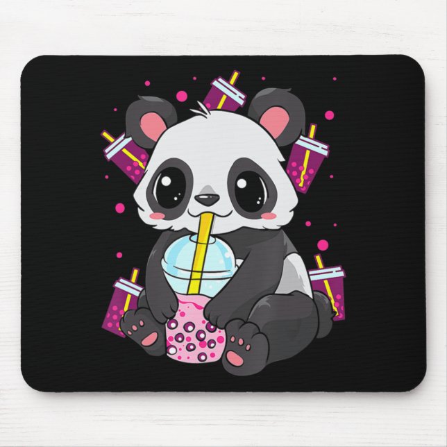 Kawaii Cute Anime Panda Boba Bubble Tea Otaku Men  Mouse Pad (Front)