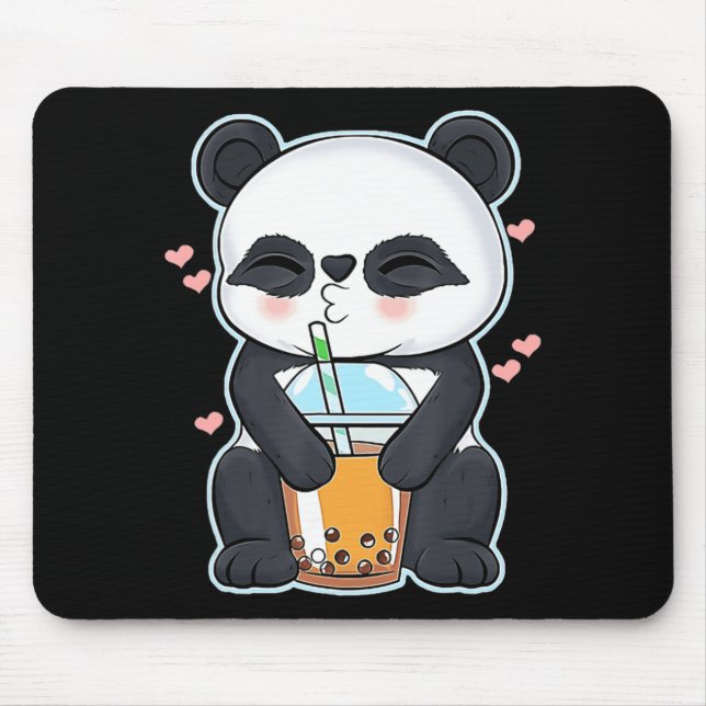 Kawaii Cute Anime Panda Boba Bubble Tea Otaku Men  Mouse Pad (Front)