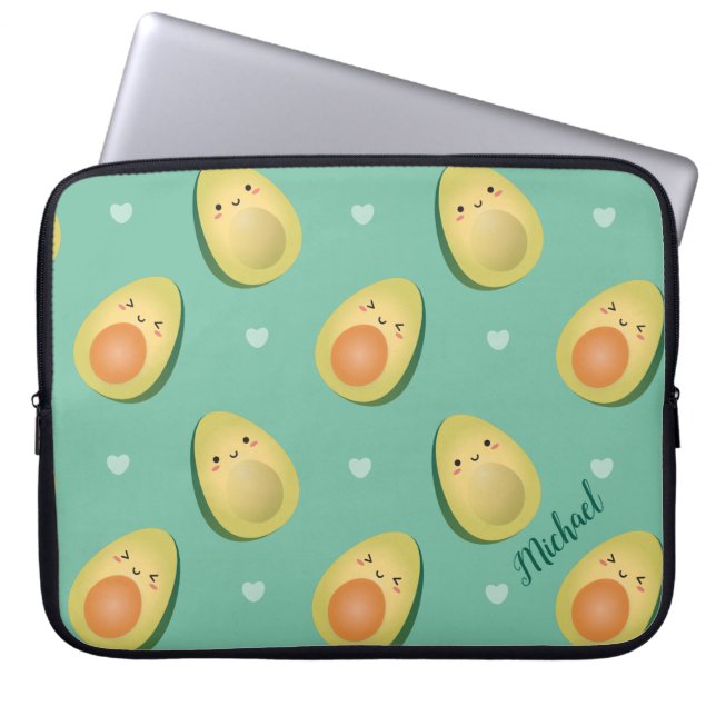 Kawaii Cute Avocados Let's Avocuddle Pattern Funny Laptop Sleeve (Front)