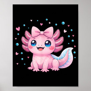 Kawaii Cute Axolotl Coquette Bow Women Girls Kids Poster