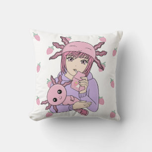 Kawaii Cute Axolotl Strawberry Milk Anime Cushion