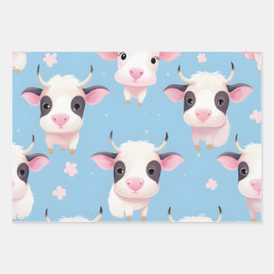 Kawaii Cute Baby Cows Wrapping Paper Sheet