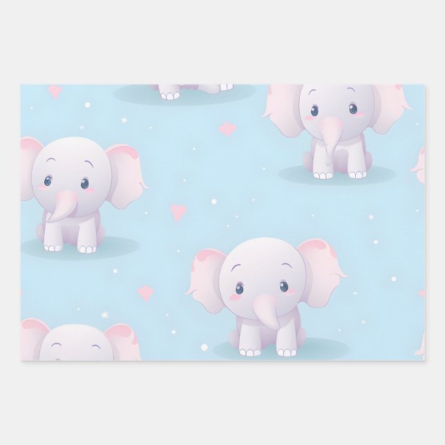 Kawaii Cute Baby Elephant Wrapping Paper Sheet (Front)