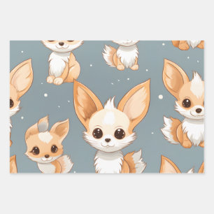 Kawaii Cute Baby Fennec Foxes Wrapping Paper Sheet