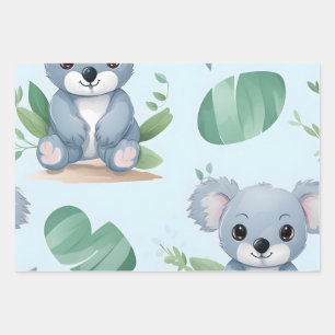 Kawaii Cute Baby Koala Bears Wrapping Paper Sheet