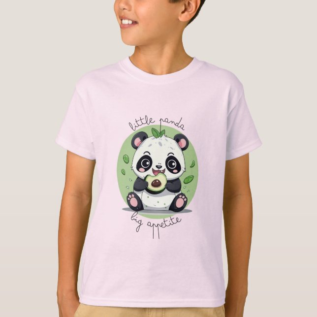 Kawaii Cute Baby Panda Eating Avocado T-Shirt (Front)