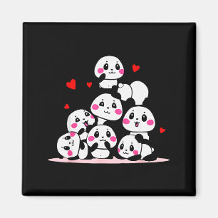 Kawaii Cute Baby Panda Pile With Red Hearts Valent Magnet