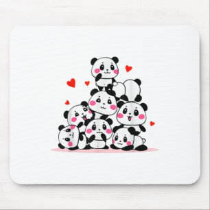 Kawaii Cute Baby Panda Pile With Red Hearts Valent Mouse Pad