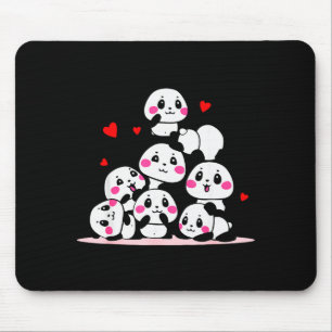 Kawaii Cute Baby Panda Pile With Red Hearts Valent Mouse Pad