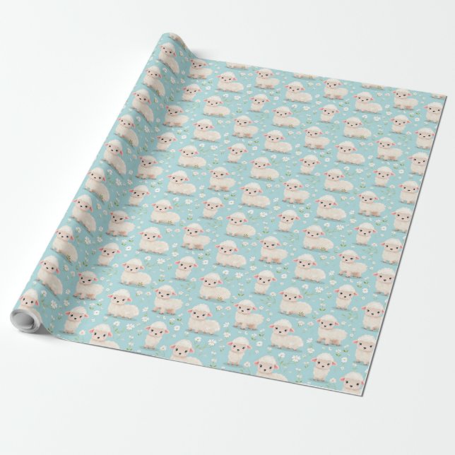 Kawaii Cute Baby Sheep Wrapping Paper (Unrolled)