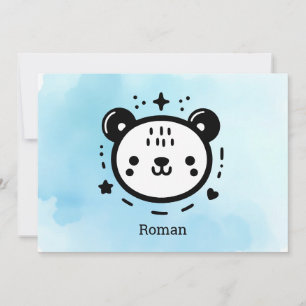 Kawaii cute Bear Face - Kawaii Minimalist Line Art Invitation