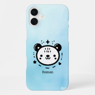 Kawaii cute Bear Face - Kawaii Minimalist Line Art iPhone 16 Plus Case