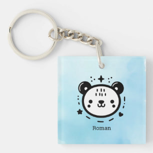 Kawaii cute Bear Face - Kawaii Minimalist Line Art Key Ring