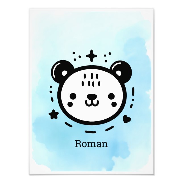 Kawaii cute Bear Face - Kawaii Minimalist Line Art Photo Print (Front)