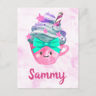 Kawaii Cute Beverage Drink Pink Kids Nursery Postcard