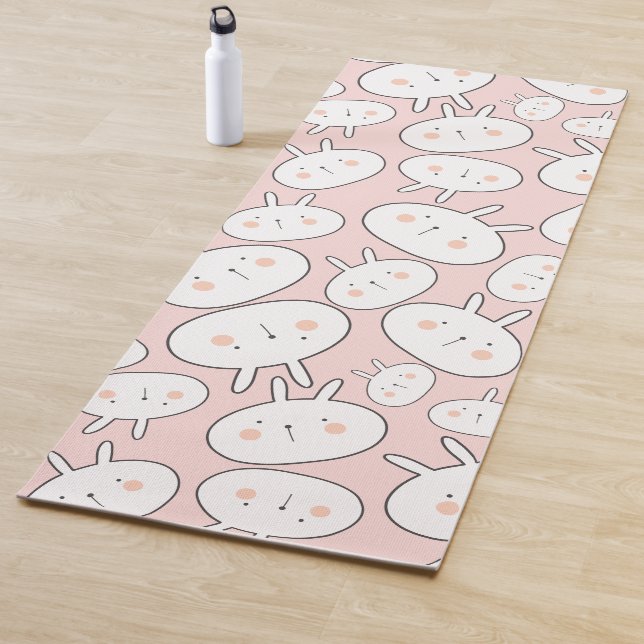 Kawaii Cute Big Bunny Rabbits Pattern Yoga Mat (In Situ)