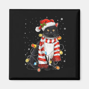 Kawaii Cute Black Cat Santa Tangled Up In Xmas Lig Magnet