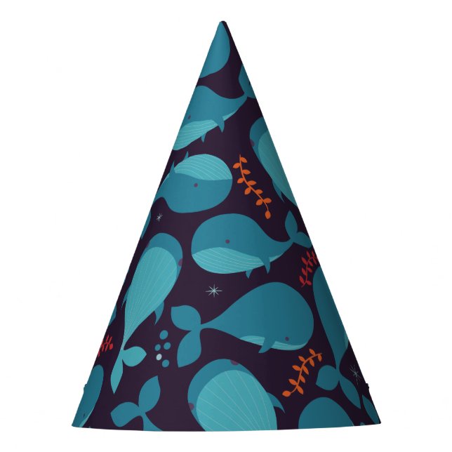 Kawaii Cute Blue Whales Pattern. Party Hat (Front)