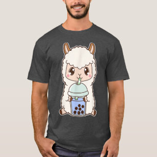 Kawaii Cute Boba Llama Alpaca Blue Bubble Pearl Mi T-Shirt