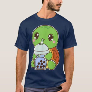 Kawaii Cute Boba Turtle Reptile Blue Bubble Pearl T-Shirt