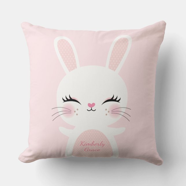 Kawaii Cute Bunny Rabbit Girl Nursery Room Cushion (Front)